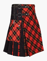 Tartan hybrid kilt in black and white with detachable apron - scottish kilt jacket